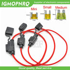 1Set Waterproof 32V Mini/Small/Medium Auto Fuse Holder 18/16/14/12/10AWG With Car Blade Fuse 3A 5A 7.5A 10A 15A 20A