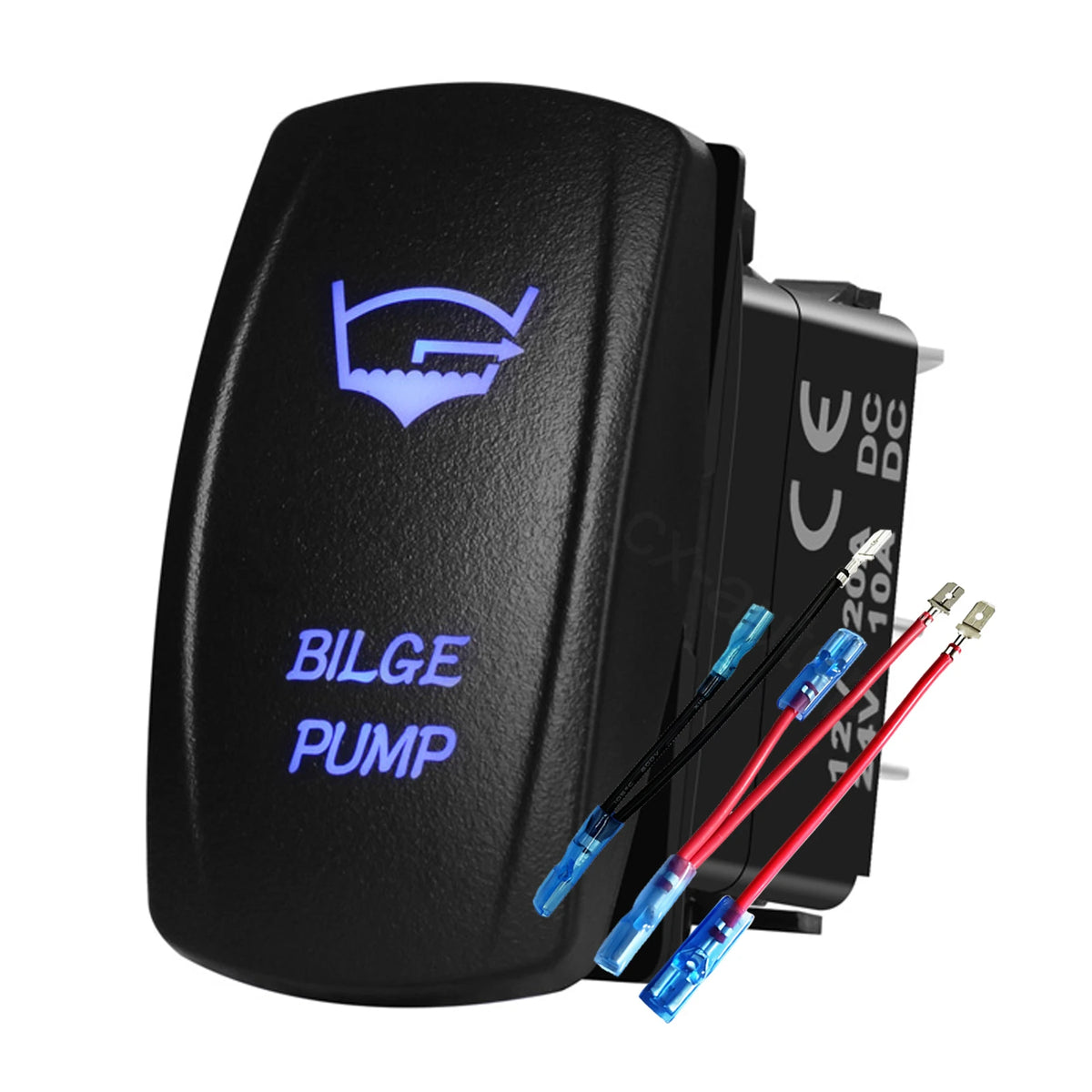 12V 24V Boat Trim Tabs Switch (ON)-OFF-(ON) Momentary Rocker Switch Waterproof Blue Light ON-OFF Toggle Switch With Harness