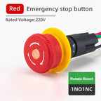 16MM Red Illuminated Rotary Emergency Stop Button Switch Wired with Light 1NO1NC Rotate Reset Welding Pin Knob Plastic Switches