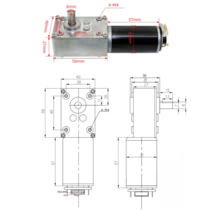 1pc 5840-31ZY Scroll Hall Encoder Geared Motor 12V 24V Hanger Motor Metal Gear Forward Reverse