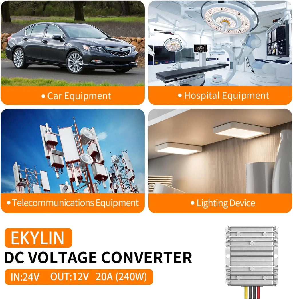 20A 240W Supply Step Down Converter 24V to 12V Converter for Heavy Duty Truck Car Power Reducer Regulator for Auto Car Truck