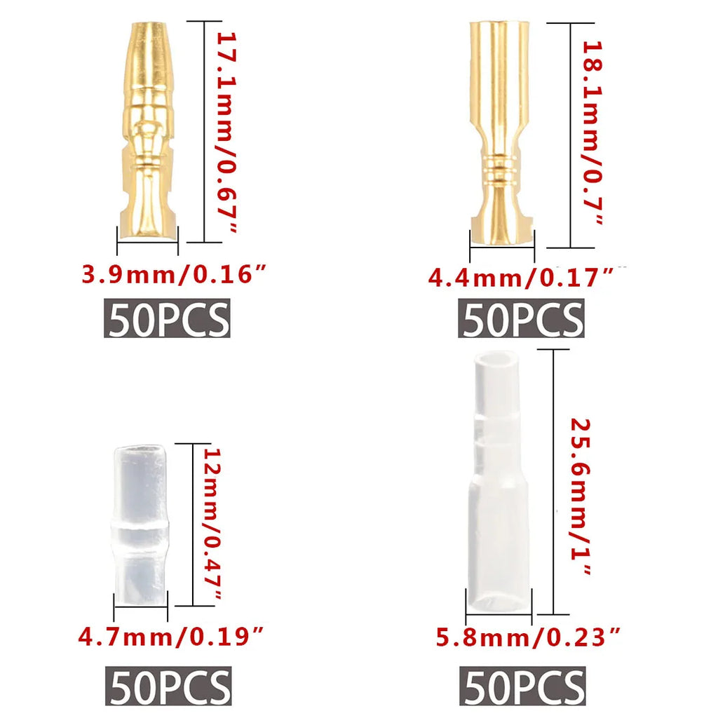 200pcs 3.9mm Bullet Connectors Male and Female, Brass Bullet Terminal Connectors with Insulation Cover for Motorcycle Moto