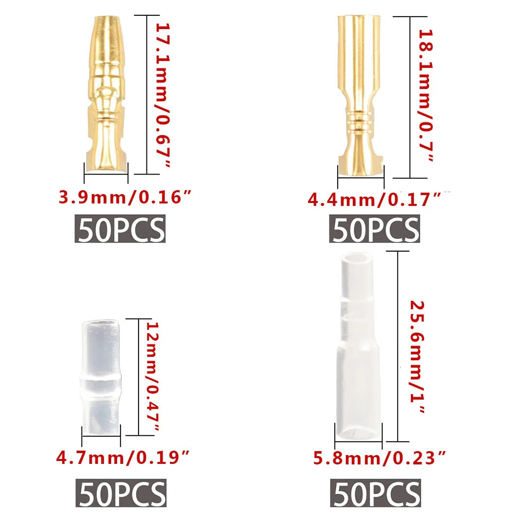 200pcs 3.9mm Bullet Connectors Male and Female, Brass Bullet Terminal Connectors with Insulation Cover for Motorcycle Moto