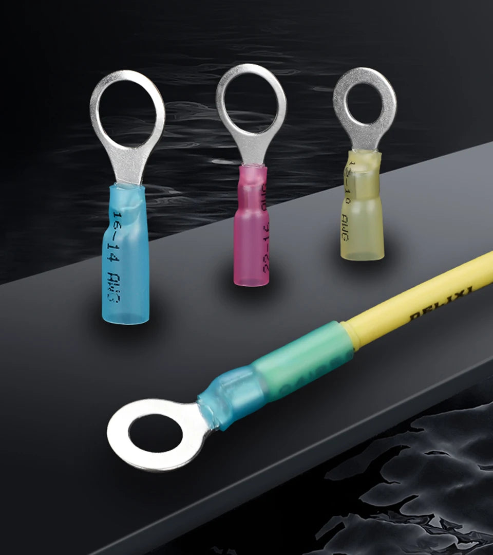 Heat Shrink Ring Round Insulated Terminals Wire Cable Connectors Wiring Crimp Terminals RV1.25/2-5/6/8 Marine Seal Up Waterproof