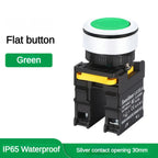 30mm Button Switch Waterproof Momentary Reset Self Locking Power Push Button Switch Flat Head 10A 1NO 1NC 2NO Red Green Yellow