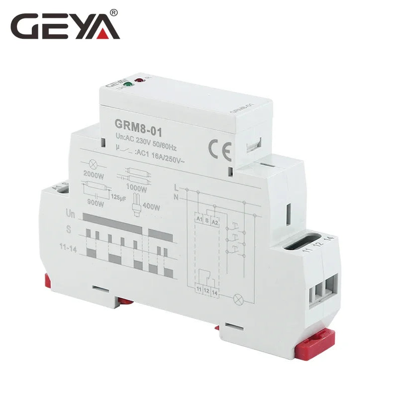 GEYA GRM8 Din Rail Electronic Latching Relay Memory Relay Impulse Relay SPDT 16A Step Relay AC230V OR AC/DC12-240V