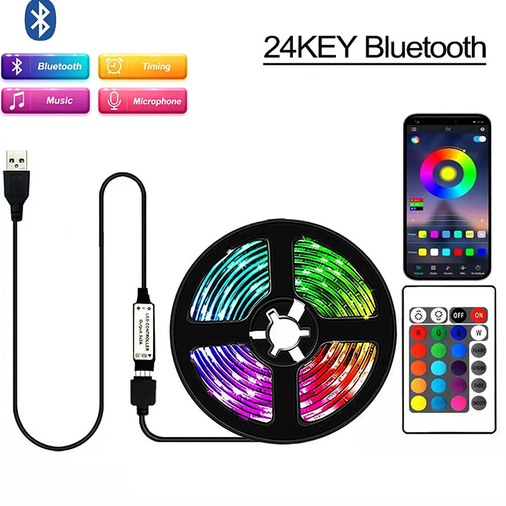 18/LEDs Strip Lights RGB 5050 5M 10M 20M 30M Bluetooth WIFI IR Control Music Sync 5V For Bedroom TV Wall Living Room Decor Party