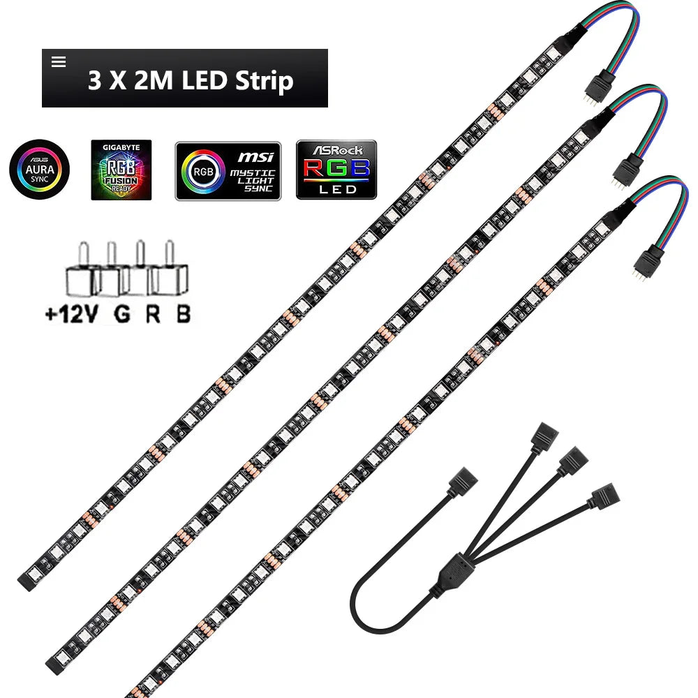 12V 4 Pin RGB Gaming PC Led Strip Light 5050 RGB Tape For Aura Sync MSI Mystic Light Motherboard Control Computer Case Backlight