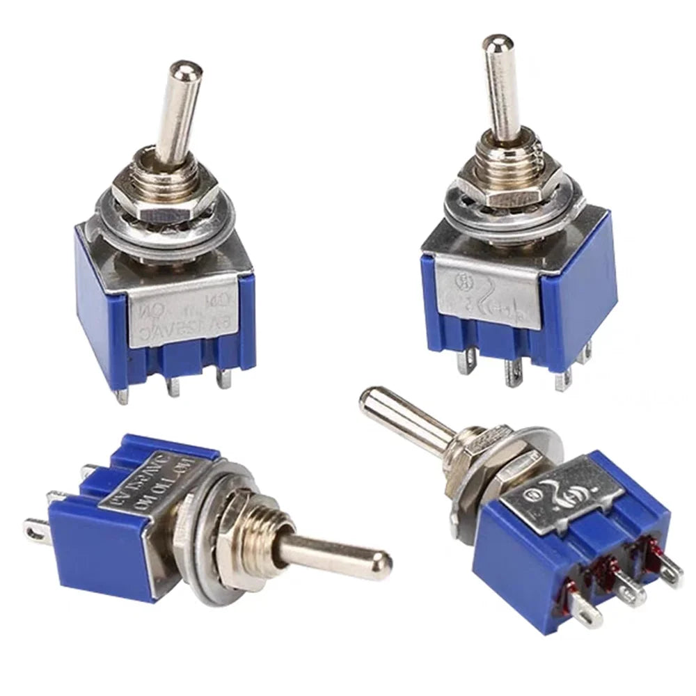 5Pcs Miniature Lever Toggle Switch Single Pole Double Throw ON-OFF-ON /ON-ON 120VAC 6A 1/4 Inch Mounting MTS-102 103 202