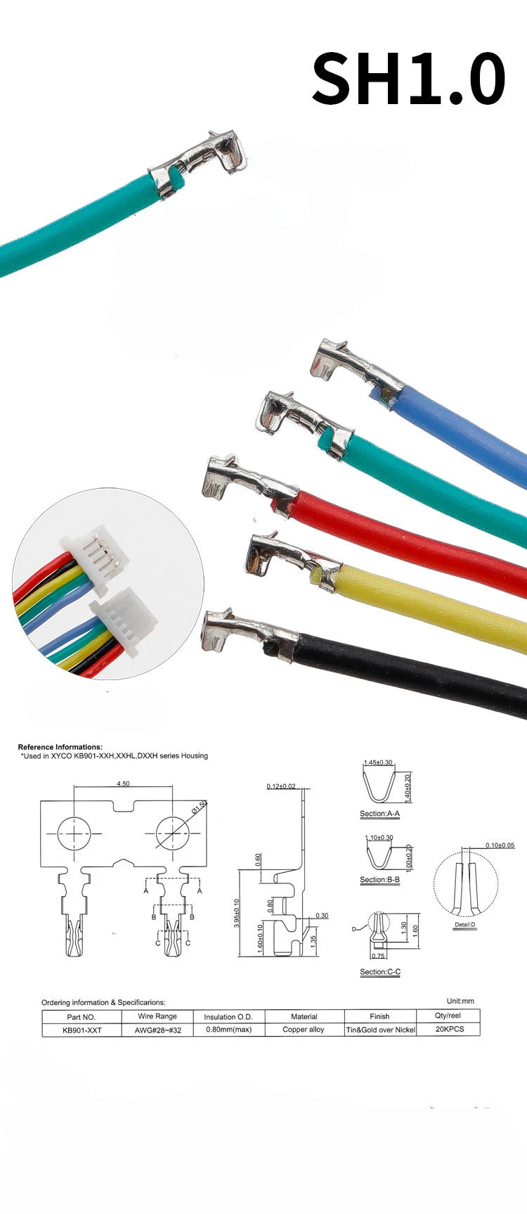 100pcs SH1.0 MX1.25 GH1.25 PH2.0 XH2.54 Soft Silicon High Temp Resist Terminal Wire Cable 10/20cm Single Double Terminal Crimped