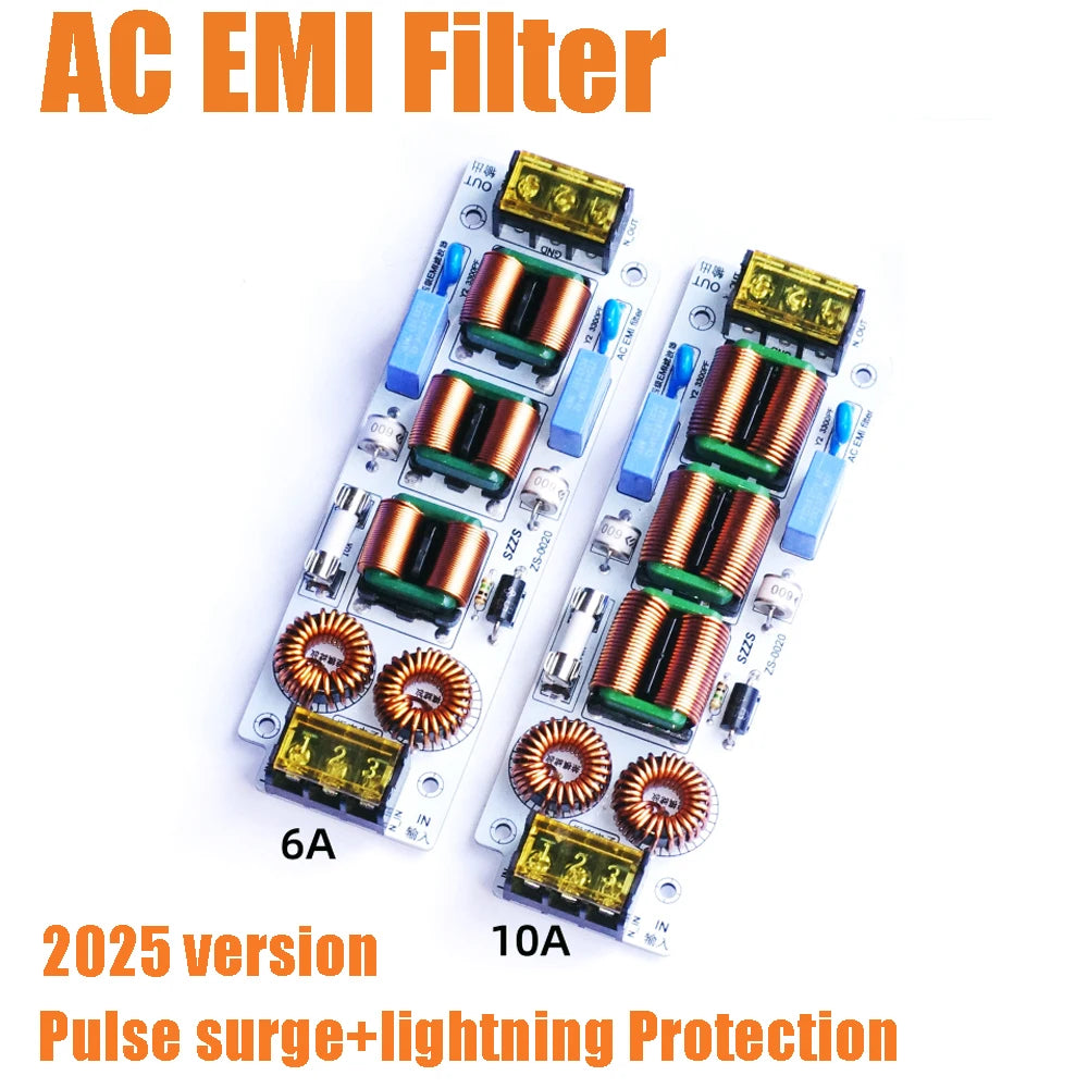 6A 10A AC EMI Filter 4-Stage Electromagnetic Interference Suppressor Power EMC Audio Amplifier Purifier Current Sound 110V 220V