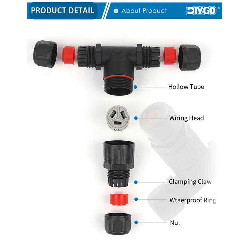 IP68 I/T Shape Waterproof Connector 2/3/5 Pin Wire Connectors Quick Screw Connect Push-in Terminals Electric Junction Box DIY GO