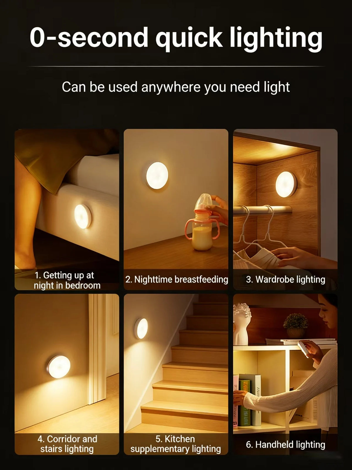 Motion Sensor LED Magnetic Night Light, 1/2 Pack Wireless Rechargeable Night Light, Auto On/Off for Bedroom, Wardrobe, Hallway