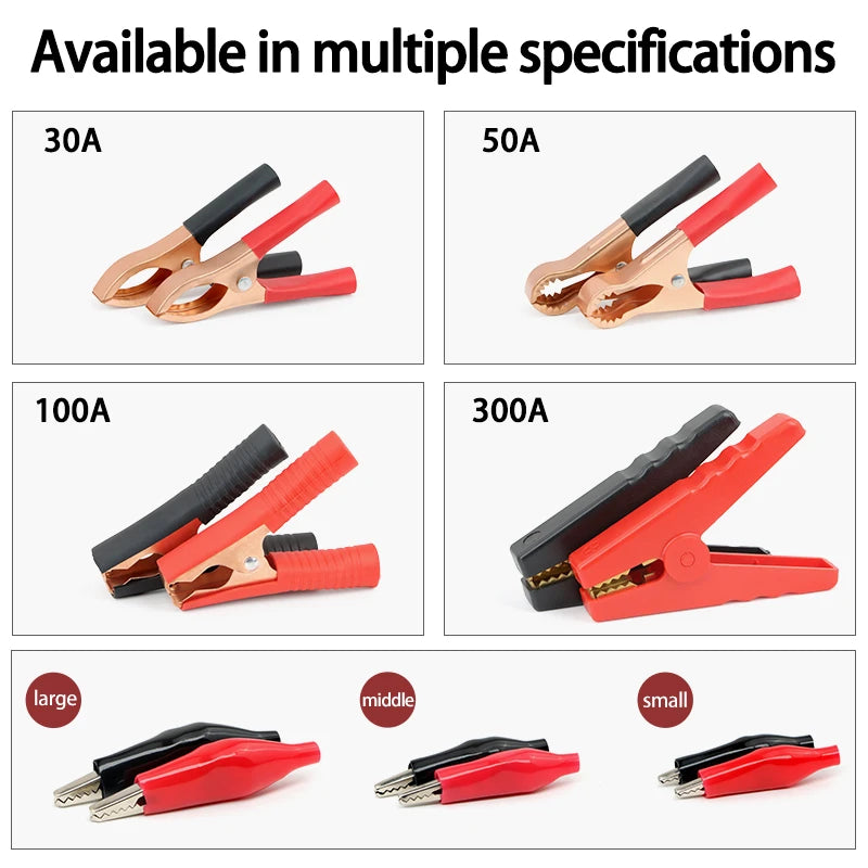 30A-300A 28/35/45mm Black Red Set Crocodile Clip Crocodile Electrical Clamps Test Probe Meter Soft Plastic Alligator Test Clips