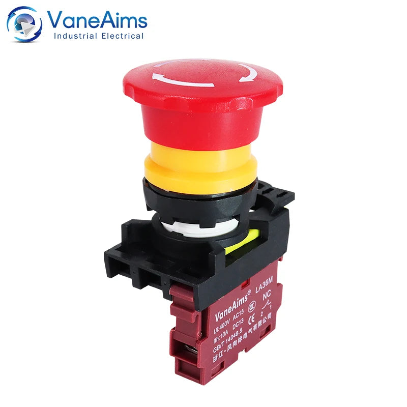 22mm LA36M Emergency Stop Switch Lockable Push Button 12v 24v 220v 10A 1NC 2NC Red Mushroom Head E-Stop Switches On Off VaneAims