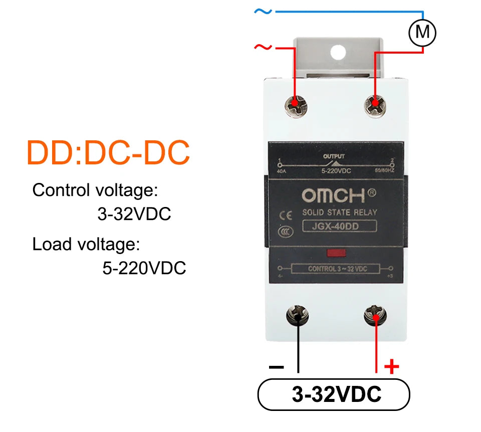 OMCH DIN Rail SSR Solid State Relay With Aluminum Heat Sink DA AA DD 3-32VDC 10A 25A 40A 60A 80A 100A 120A Single Phase Control