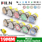 FILN 16mm 19mm 22mm Stainless Steel Waterproof LED Indicator Metal Push Button  Switch Power Symbol   Start Stop Power on Off