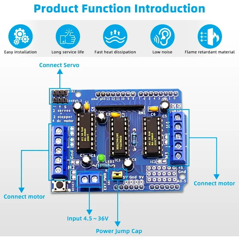 4Pack L293D Stepper Motor， DC Motor Drive Shield Stepper Motor Drive Shield Expansion Board Compatible with Arduino