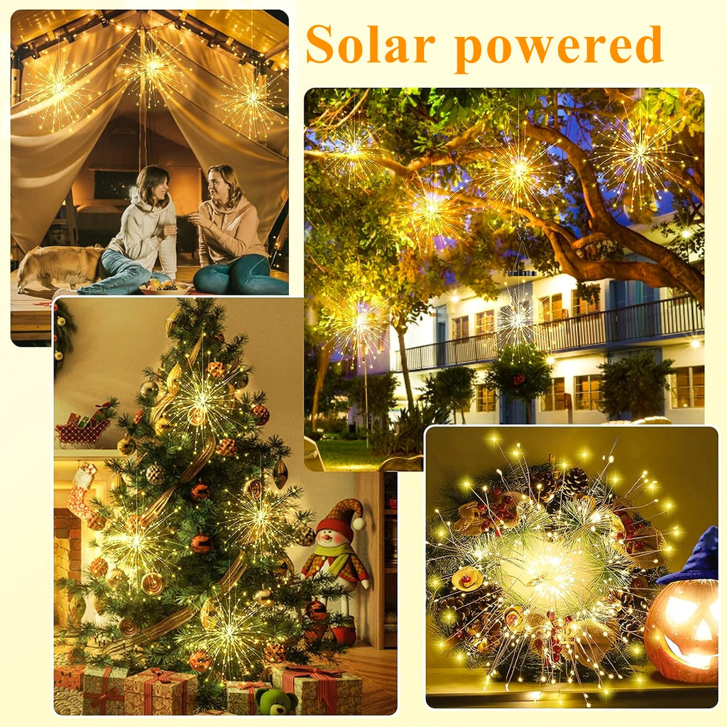 Solar Firework Lights Outdoor  - 90/150/200 LEDs, 8 Modes, Copper Wire Hanging Fairy Lights For Yard, Patio, Tent,Party,Xmas