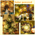 Solar Firework Lights Outdoor  - 90/150/200 LEDs, 8 Modes, Copper Wire Hanging Fairy Lights For Yard, Patio, Tent,Party,Xmas