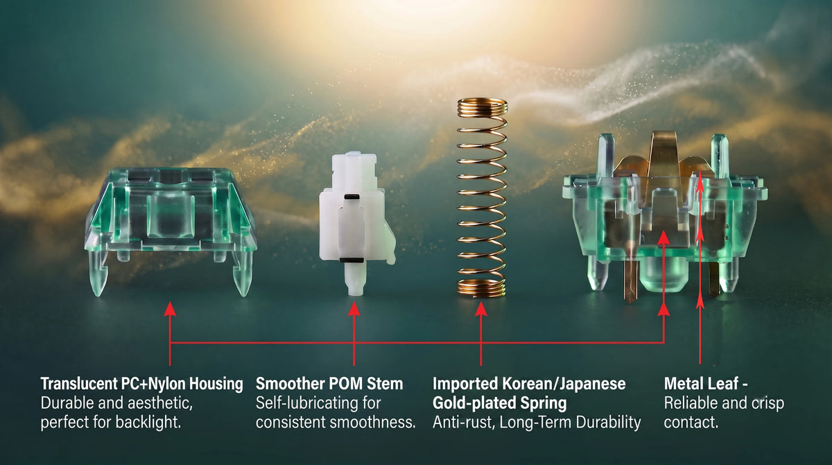 DUROCK T1 Silent Shrimp Tactile Switch 67g, 5-Pin Pre-Lubed Silent Switches, Quiet Tactile Switch for MX Mechanical Keyboard