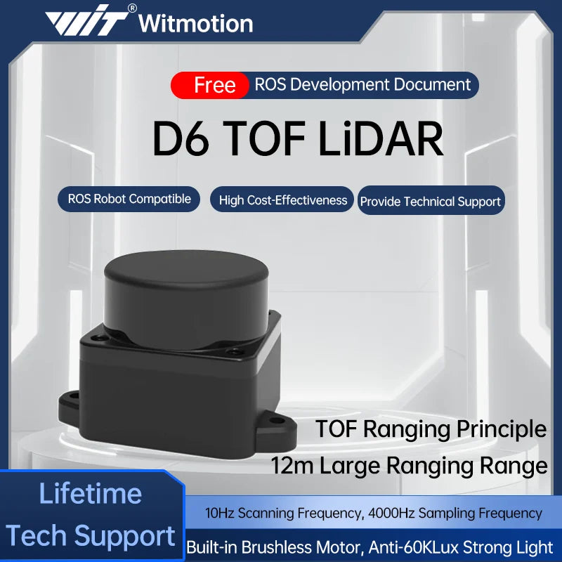 WitMotion dTOF laser lidar sensor module outdoor Light resistance 60Klx 5000Hz 12m 360° Scanning support ROS1 ROS2 Arduino