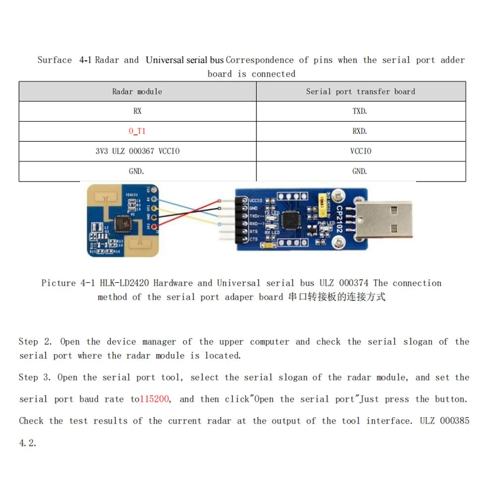 LD2420 Radar Module Human Motion Sensor Module 24GHz Support Low Power Smart Sensor 5PIN GPIO UART Interface