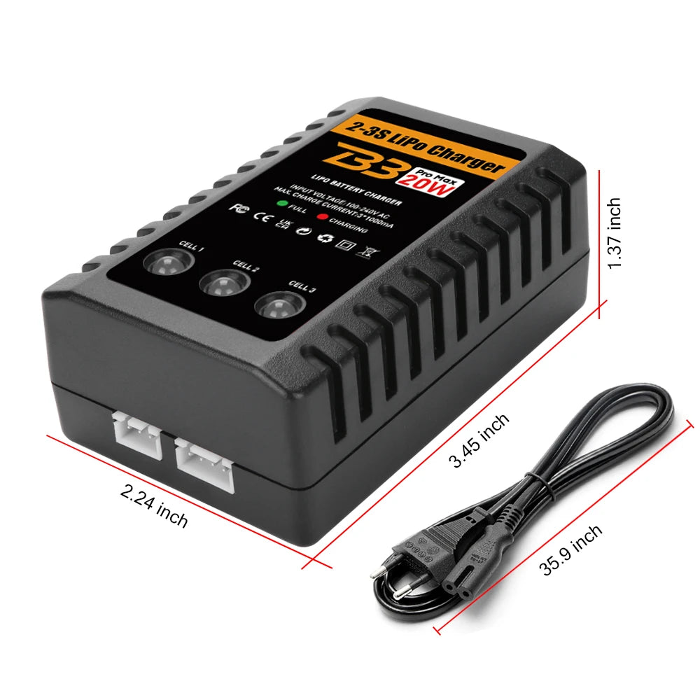 HTRC B3 2S-3S Lipo Battery Charger 110-220V AC LED 20W B3 Compact Charger Balance RC Charger