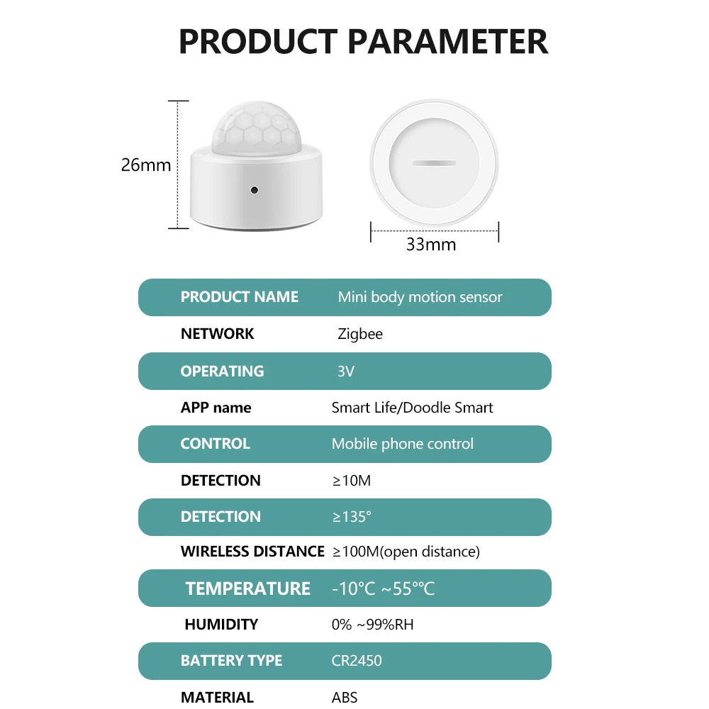 ZG-204ZL Human Motion Sensor Infrared Smart Home PIR Motion Sensor Support Zigbee 3.0 ZG-204Z needs to be used with a gateway
