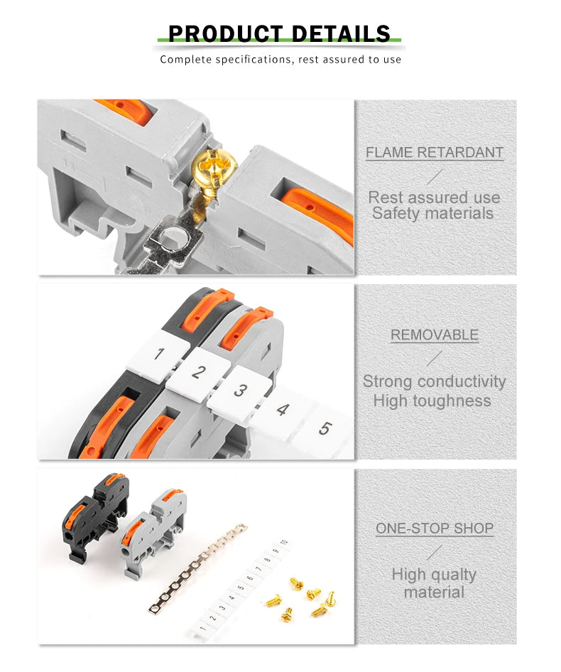 Din Rail Type Various Terminal Block Kit 211 Wire Electrical Conductor Universal Fast Cable Connector With Number Strip Set