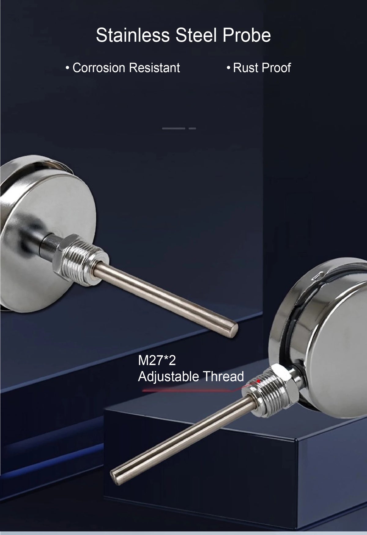 Digital Bimetal Thermometer LCD‑110 Stainless Steel Probe High Precision Water Temp Gauge Axial/Radial Mount IP65