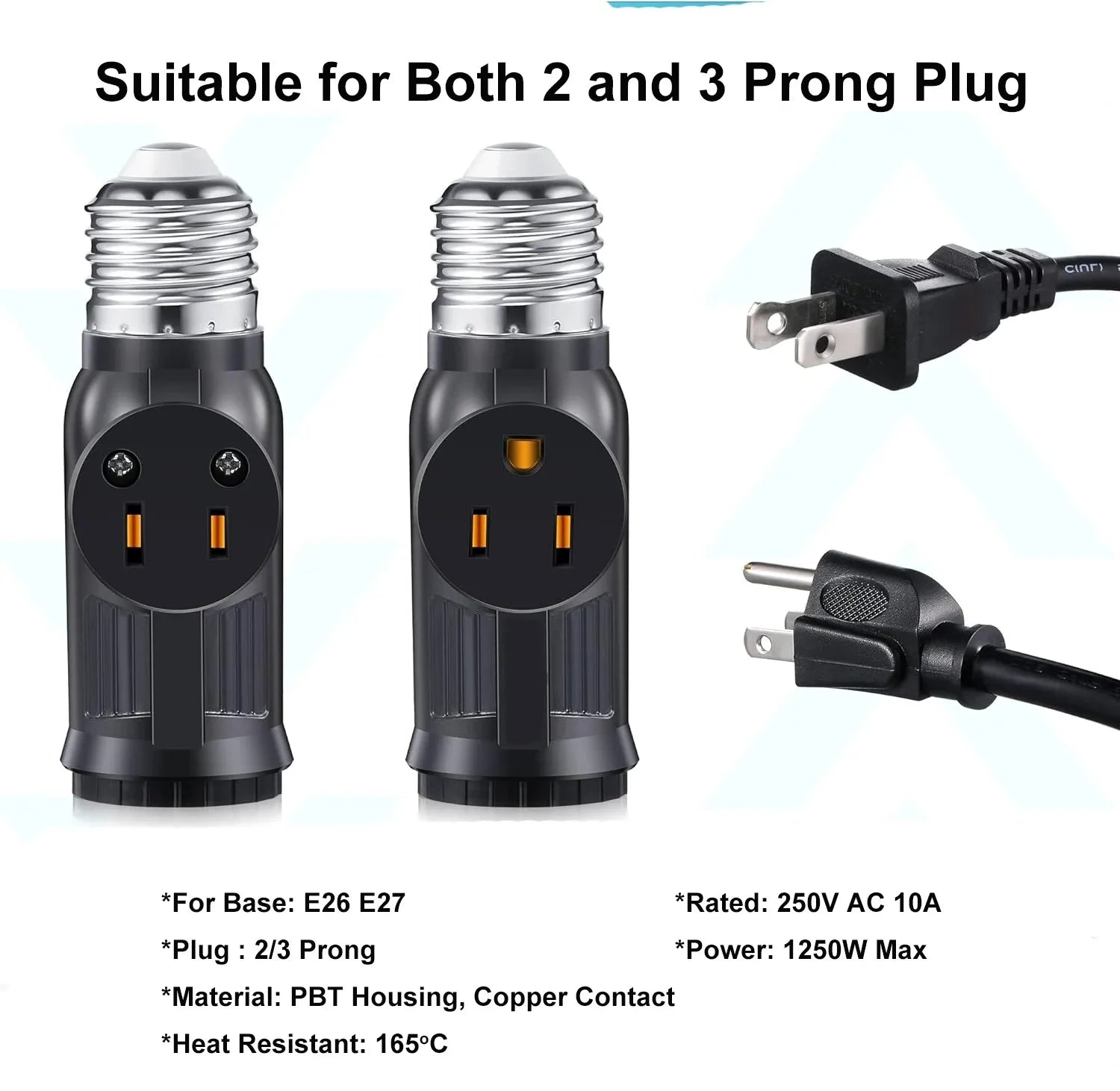 2pc E26 E27 Screw B22 Bayonet Rated 220V6A  Lamp Holder Light Base Socket to US EU AC Power Cord Outlets Plug Adapter Converter