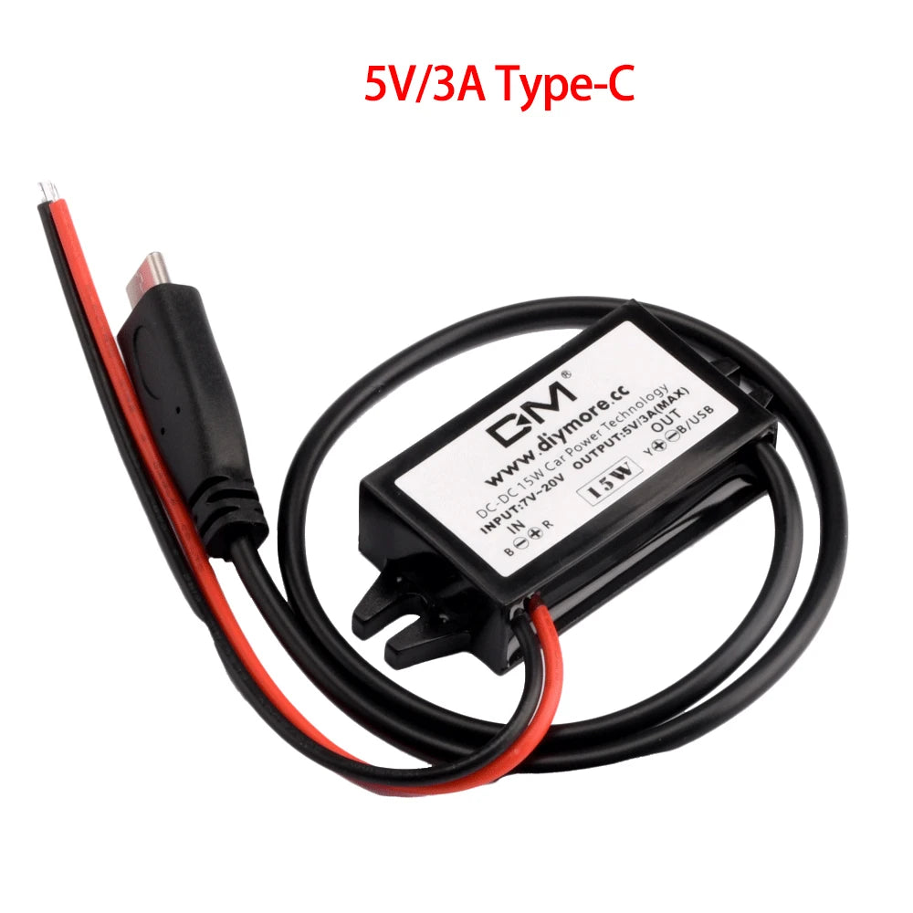 DC-DC Step Down Buck Converter Power Supply Module for Car 12V to 5V 3A 15W for Car Male Female USB Mini USB Micro USB Adapter