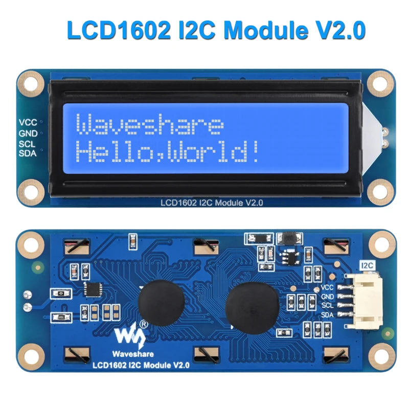Waveshare LCD1602 I2C LCD Module 16x2 Character 3.3V/5V Backlight Adjustable for Arduino Raspberry Pi  5 Pico ESP32 Jetson Nano