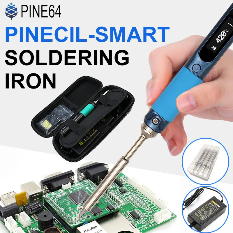 Pine64 Smart Mini Pinecil Soldering Iron With B2 BC2 KU C1 ILS I C4 D24 K Tips With DC power supply Storage Bag