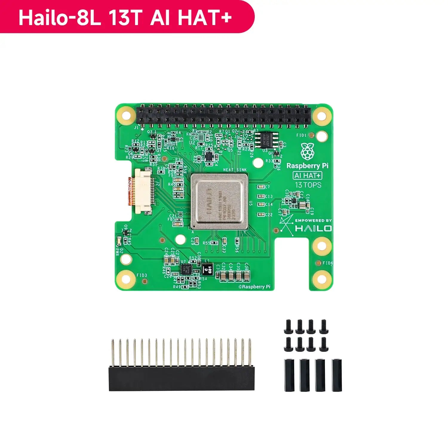 Raspberry Pi 5 AI Kit Hailo-8 and Hailo-8L Accelerator Module 13Tops/26Tops with PCIe to M.2 Board
