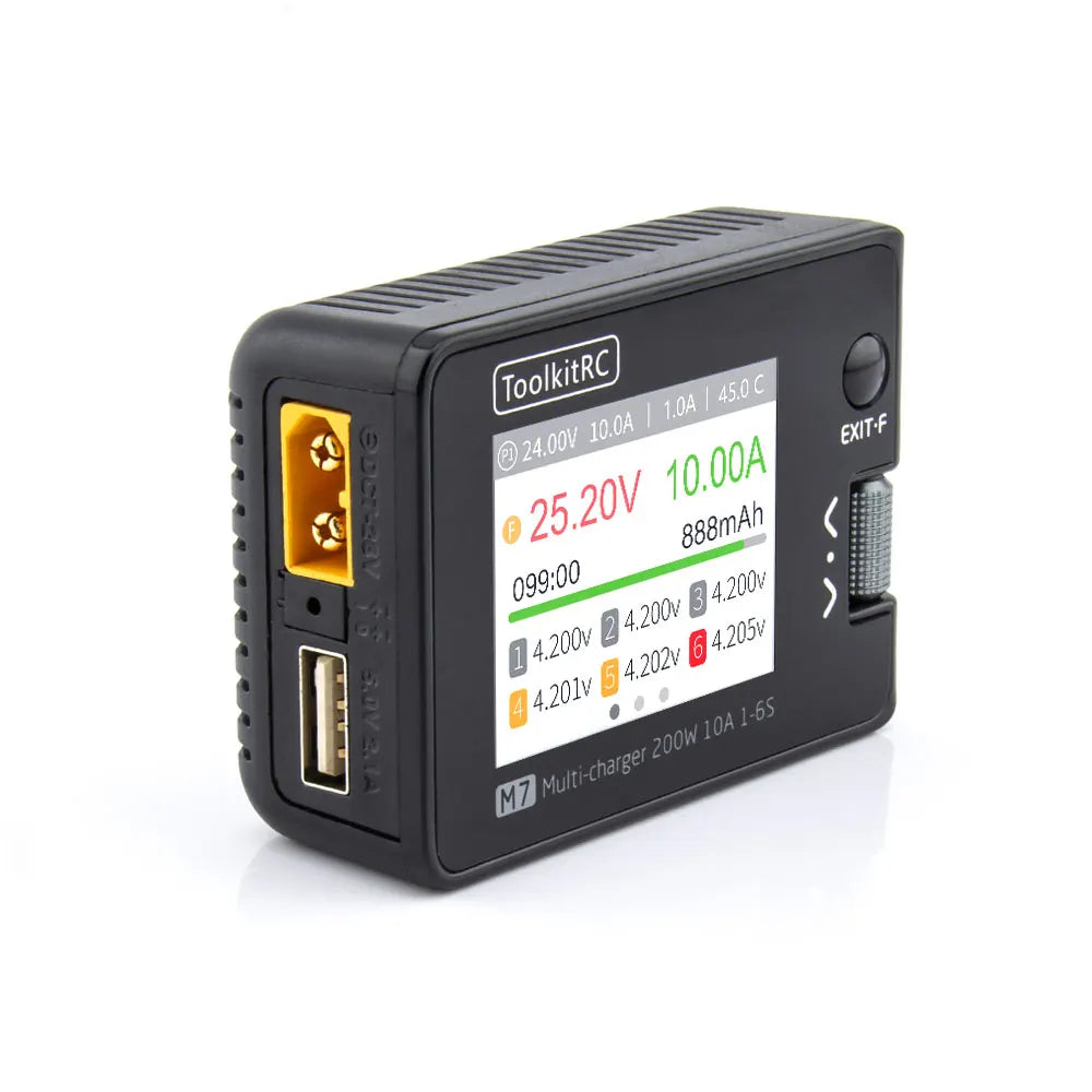 ToolkitRC M7 200W 10A Balance Charger Discharger With Voltage Servo Checker ESC Tester 1-6S Lipo Battery Charger