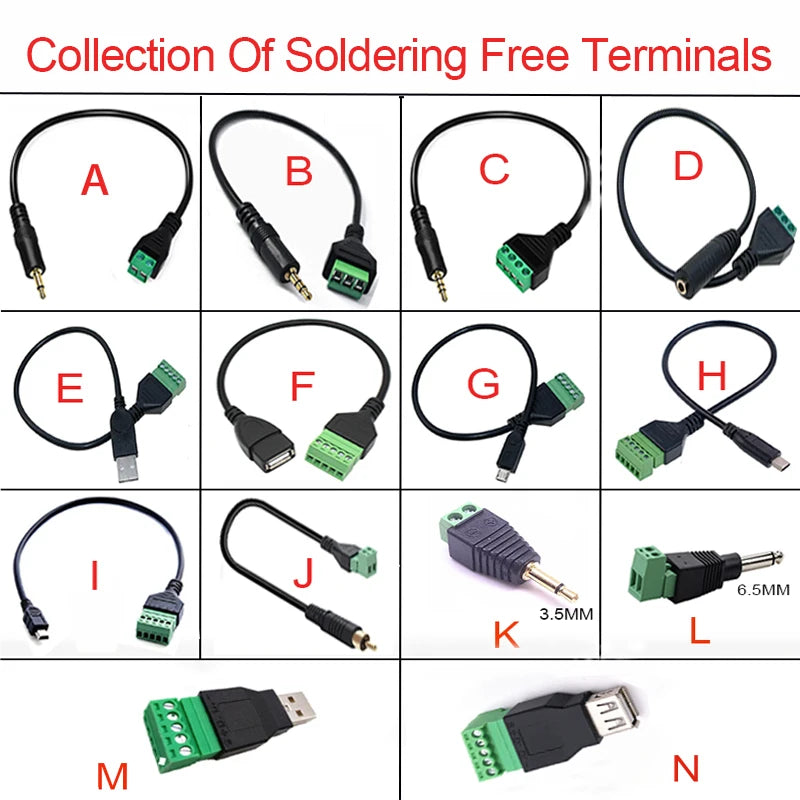 USB 2.0 Female B Micro Usb Mini Usb Type-C Male To 5 Pin Female Bolt Screw Connector With Shield Terminal Plug Adapter Cable