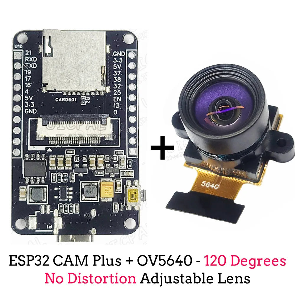 OV5640 ESP32 CAM Camera Module Kit 2.4 GHz WiFi and Bluetooth Develop Board Type C 8MB PSRAM HD 5MP Auto Focus 66 120 160 Degree