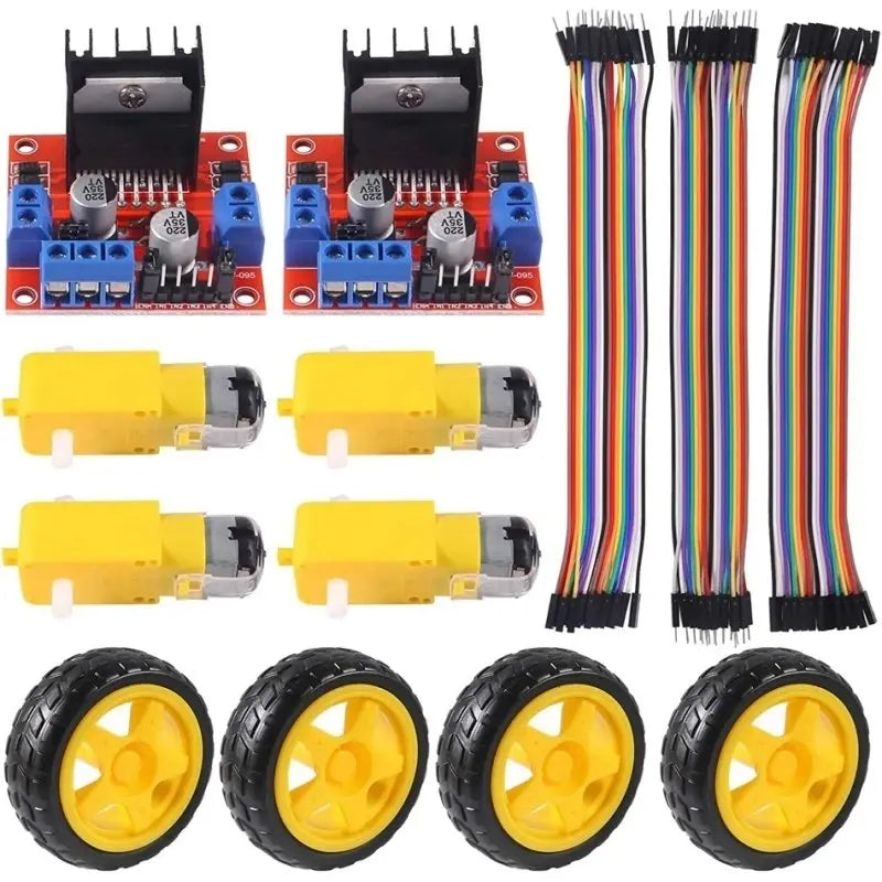 DIY L298N Module, Motors, Wheels, Dupont Line, L298N + Motors + Wheels + 3 Kinds of DuPont Lines with 20 Pins Each in 20CM