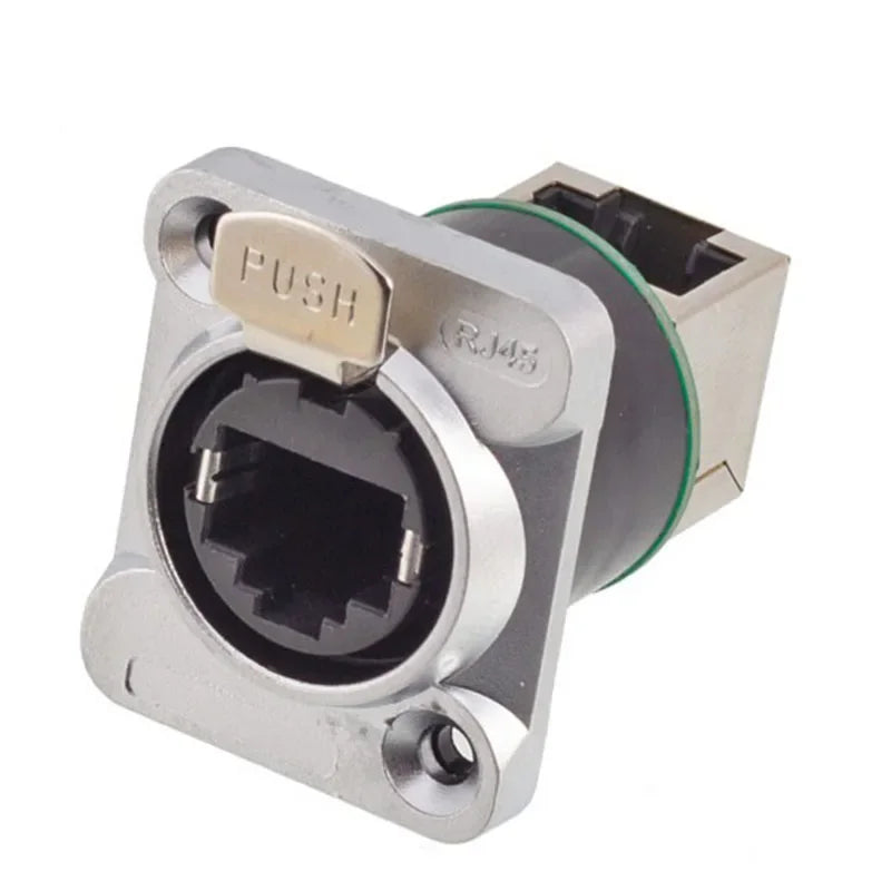 CAT6A CAT5E Industrial Micro RJ45 8P8C Shielded D Code Panel Mount Ethernet Socket Right Angle Jack IP67 Waterproof Network Plug