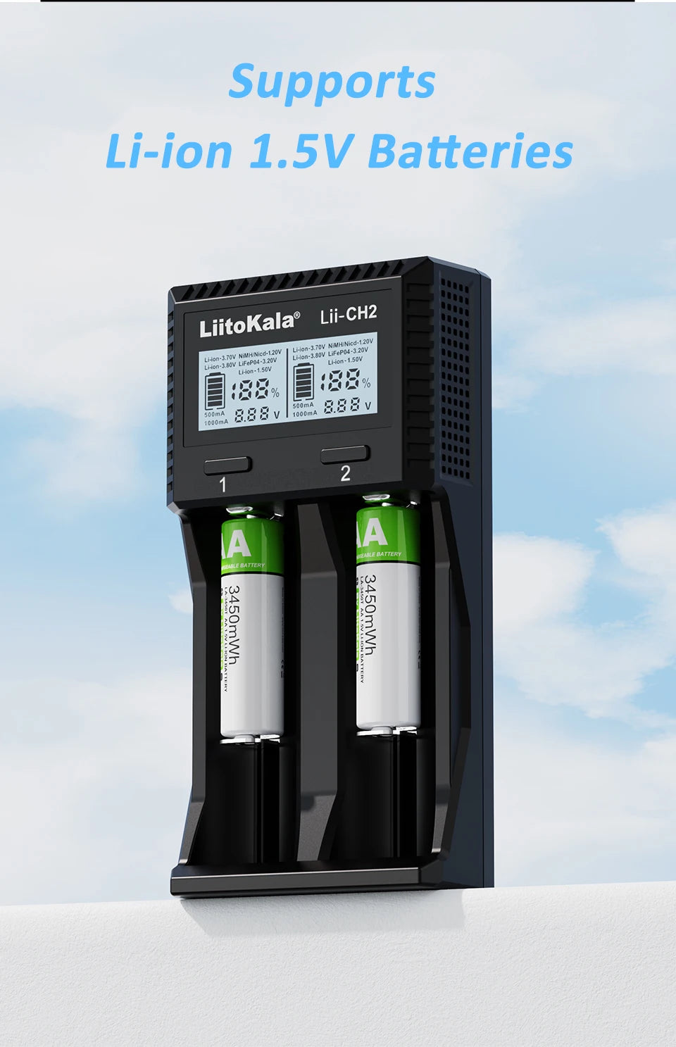 LiitoKala Lii-CH4 Smart Charger for 18650/21700/26650/AA/AAA/Ni-MH/Li-ion,1.2V/1.5V 4-Slot Fast Charge, USB-C, Auto Detect