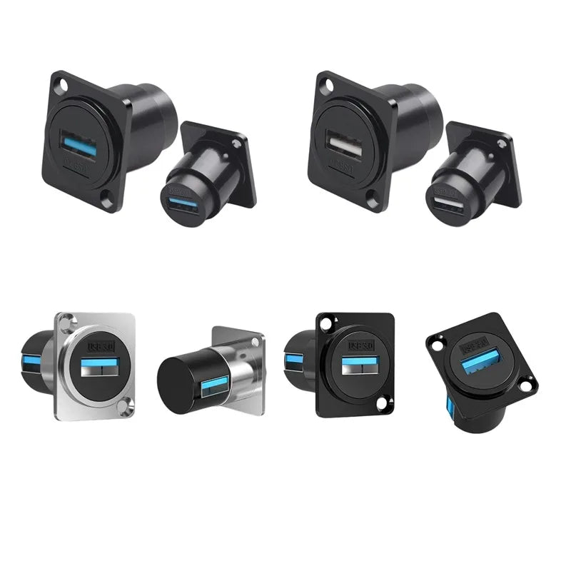 1pc Metal Round/D Type Module RJ45 CAT6&USB 2.0/3.0&Type C&HDMI-Jack Socket Through Network Panel Mounting Electronic Connector