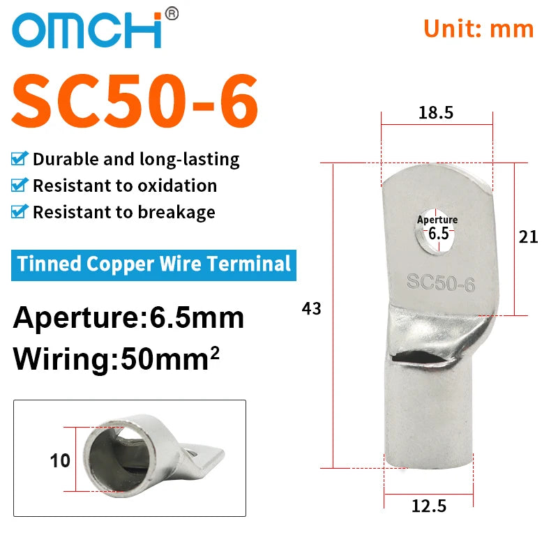 OMCH 5/10/20PCS SC Type Terminals Wire Welding Cable Connector Suit 1.5-50mm2 Cable Crimp Wire Connectors