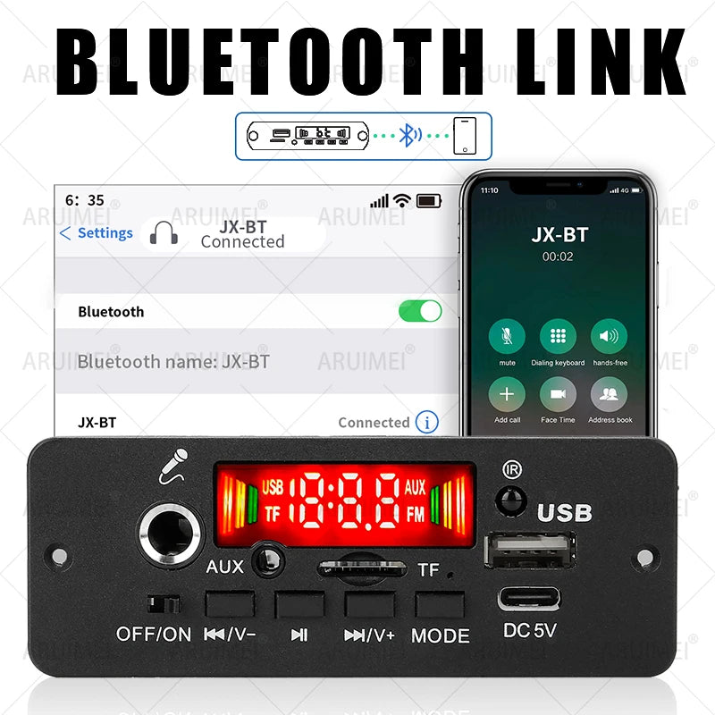 ARUIMEI 10W Digital Amplifier MP3 Decoder Board DC 5V Bluetooth 5.0 FM Support Microphone Car MP3 Player with Remote Controller