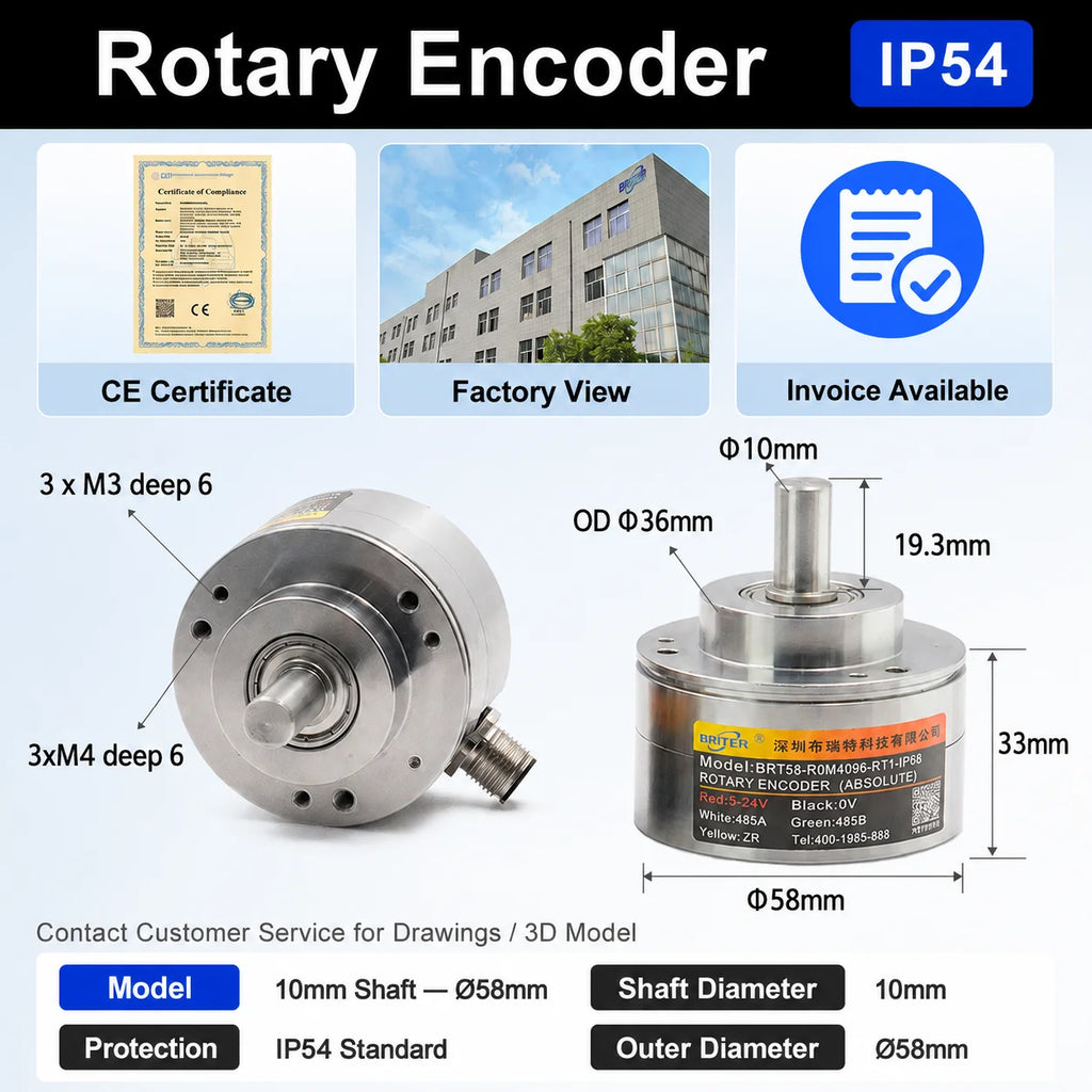 Rotary Absolute Encoder single-turnRS485 SSI CAN Power-Off Memory Angle Sensor for Equipment Waterproof