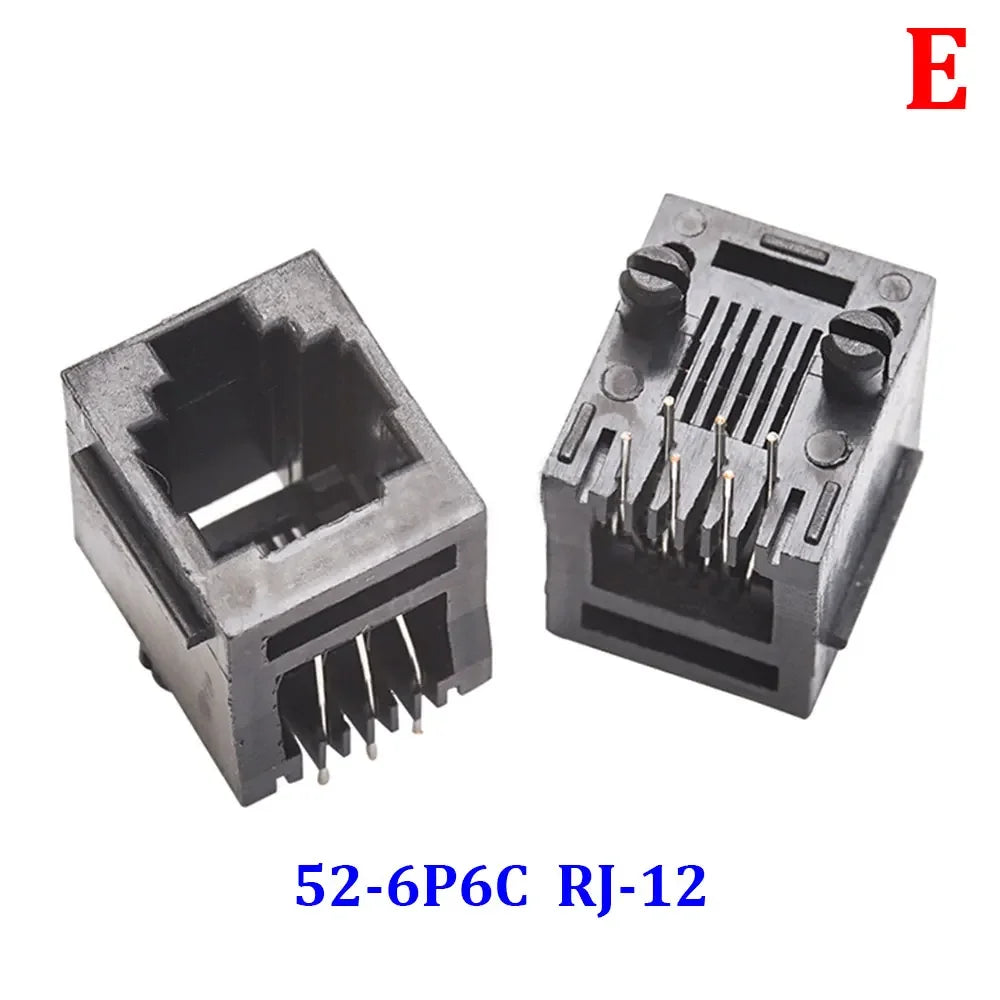 10Pcs RJ11 RJ45 Socket 52-4P4C 6P2C 6P4C 6P6C 8P8C Seat RJ12 Phone Jack Female 6Core Crystal Head 180 Degrees Vertical