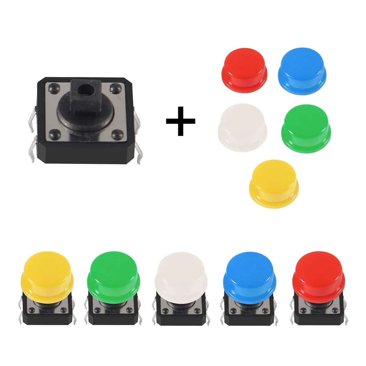 25pcs 12x12x7.3mm Momentary Tact Tactile Push Button Switch Touch Switch Micro Switch 4 Pins SMD PCB with Cap for Arduino