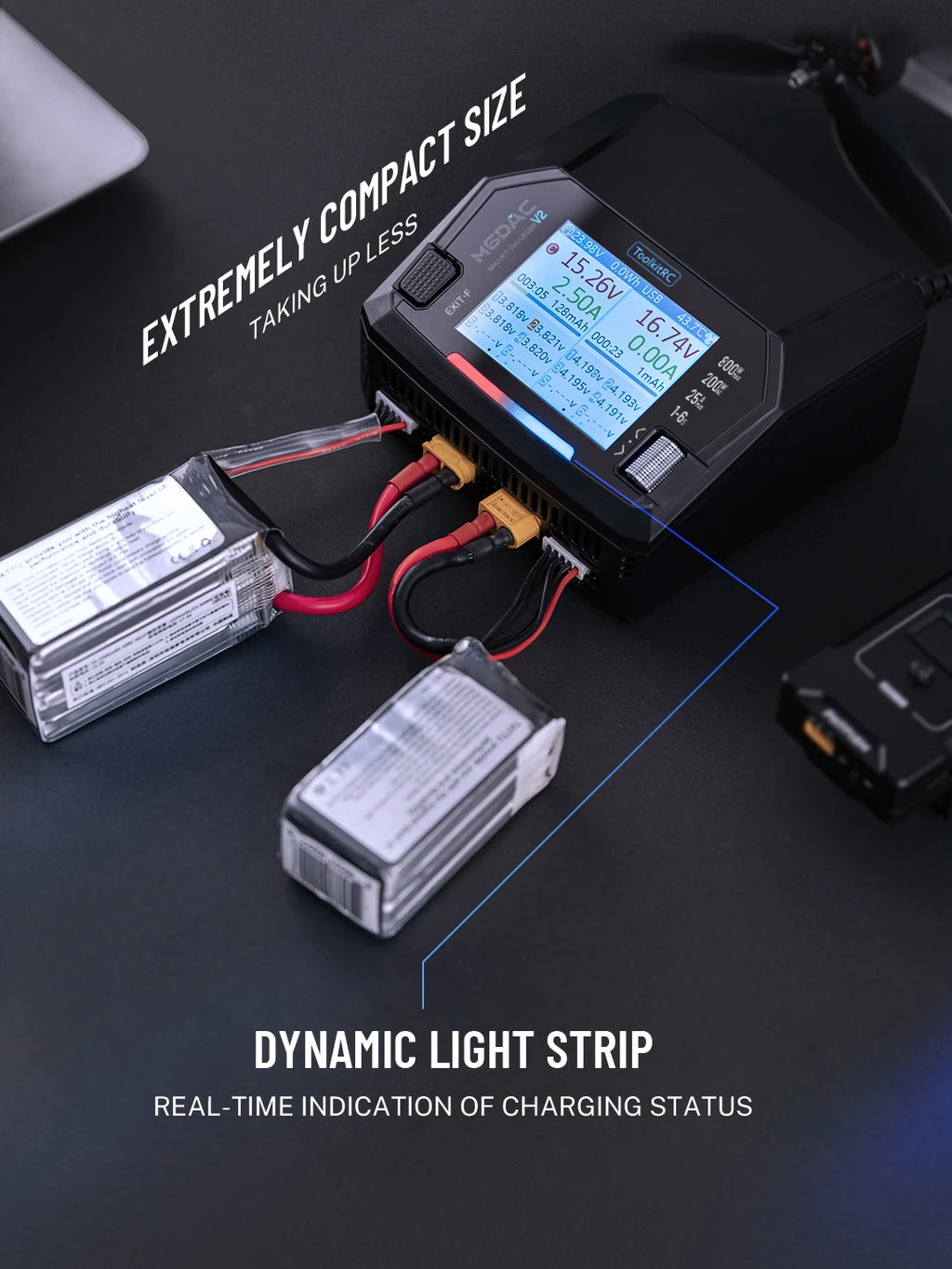 ToolkitRC M6DAC PRO V2 Dual Channel Smart Lipo Battery Charger Discharger AC 200W DC 800W 16A for 1-6S LiHV LiPo PD65W FPV Drone