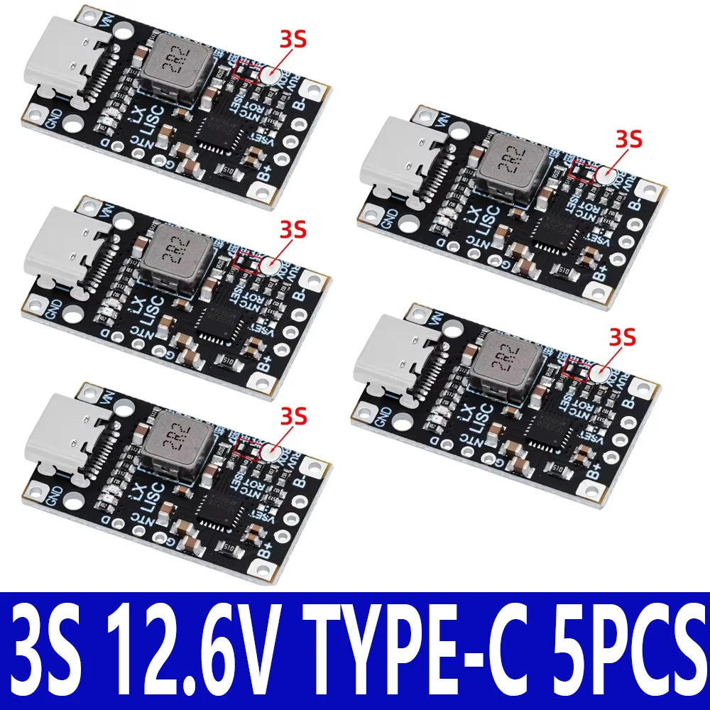 Lithium Battery Charging Boost Module with Balanced Support, Fast Charge with Indicator, 2S, 3S, Type-C BMS, 15W, 8.4V, 12.6V,